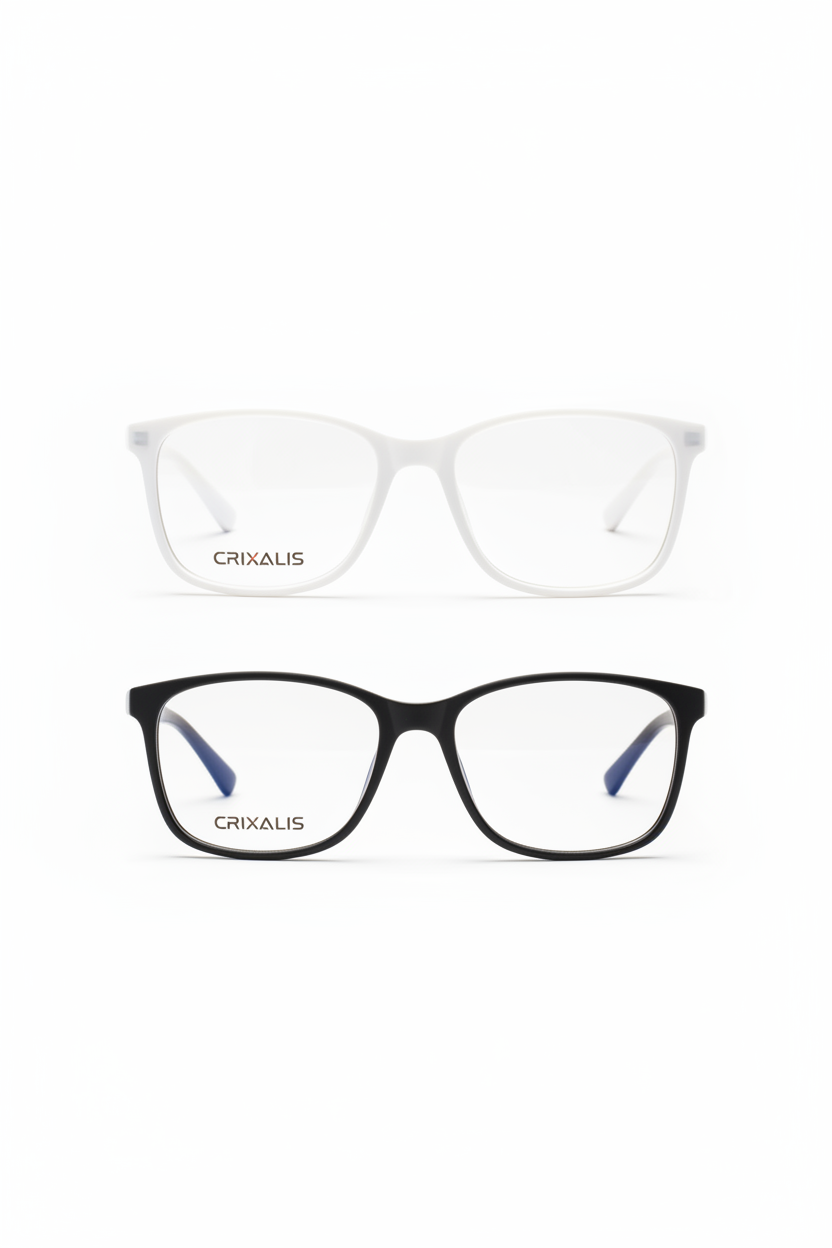 Lunettes Anti-Lumière Bleue Carrées CRIXALIS - Pack de 2 Unisexe deux couleur blanc/noir aligné verticalement